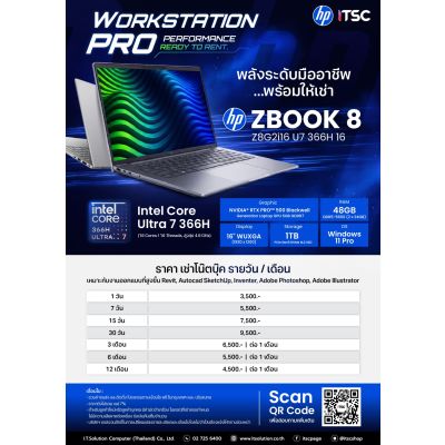 บริการเช่า HP ZBook 8 G2i 16 Workstation โน้ตบุ๊กสเปกแรงสำหรับงานออกแบบและวิศวกรรม