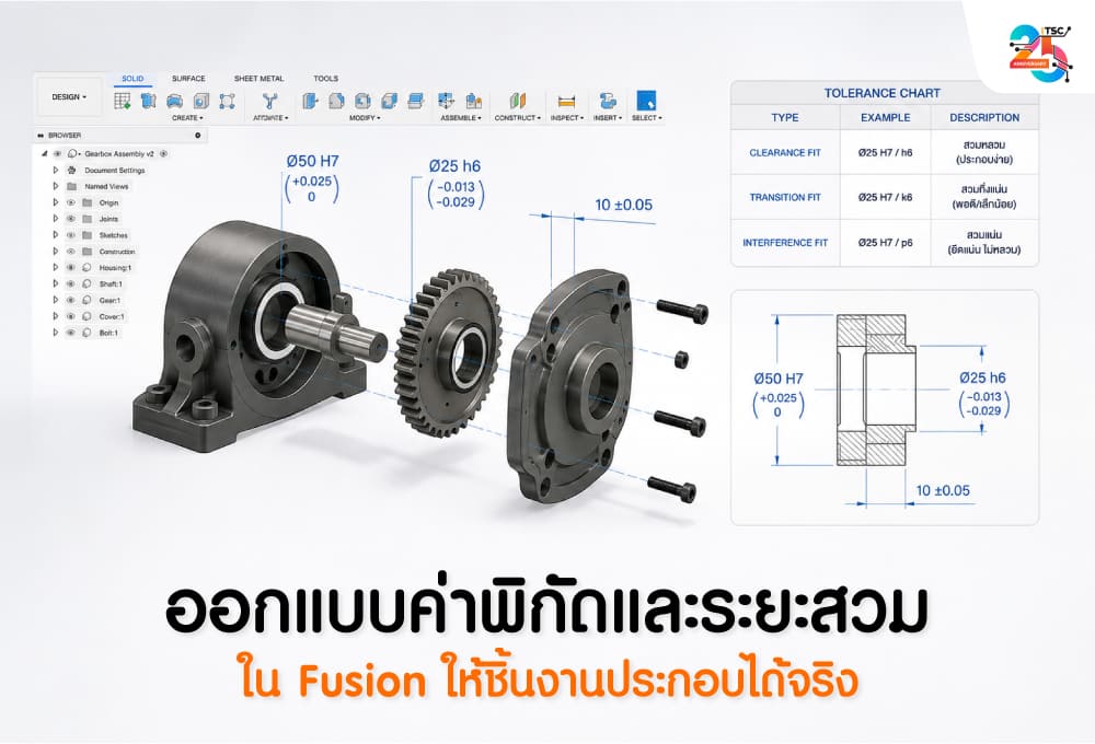 ออกแบบค่าพิกัดและระยะสวมใน Autodesk Fusion ให้ชิ้นงานประกอบเข้ากันได้จริง